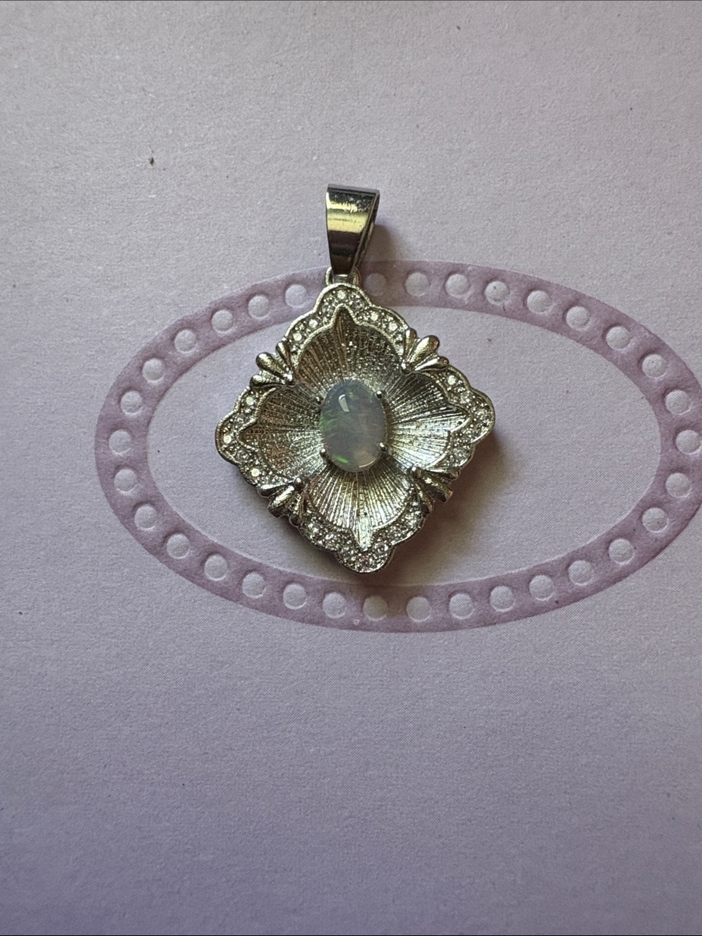 Opal Center Floral Silver Pendant Necklace - White Opal